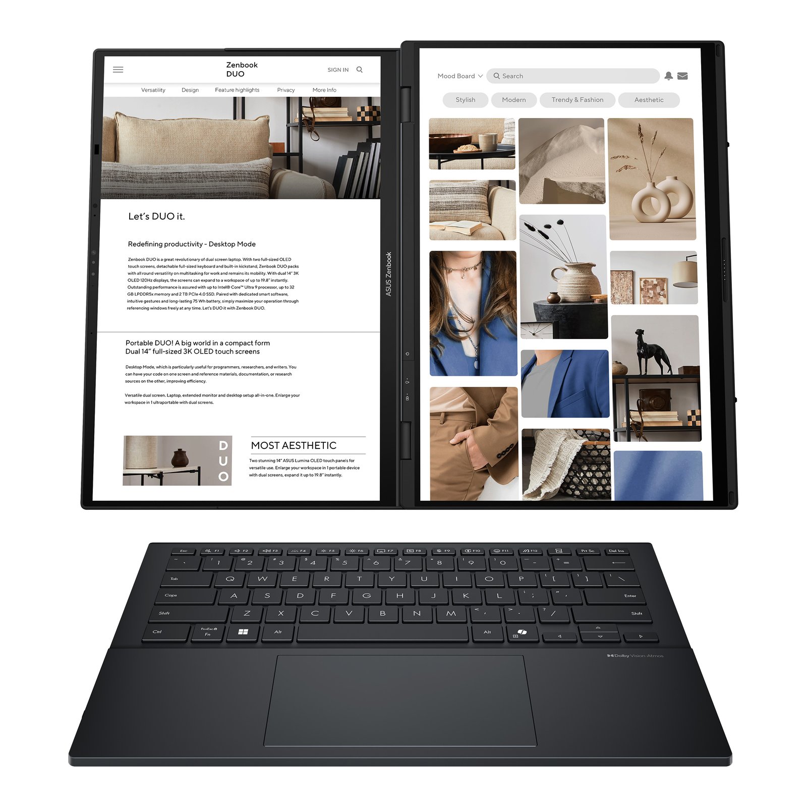 Asus | Zenbook Duo UX8406CA-QL287W | Inkwell Gray | 14" | OLED | Сенсорный экран | FHD | 1920 x 1200 пикселей | Intel Core Ultra 7 | 255H | 16 ГБ | LPDDR5X | Объём SSD 1000 ГБ | Intel Arc Graphics | Windows 11 Home | 802.11be | Bluetooth версии 5.4 | Раскладка клавиатуры US international | Подсветка клавиатуры | Гарантия 24 мес. | Гарантия на батарею 12 мес. Asus | Zenbook Duo UX8406CA-QL287W | Inkwell Gray | 14" | OLED | Сенсорный экран | FHD | 1920 x 1200 пикселей | Intel Core Ultra 7 | 255H | 16 ГБ | LPDDR5X | Объём SSD 1000 ГБ | Intel Arc Graphics | Windows 11 Home | 802.11be | Bluetooth версии 5.4 | Раскладка клавиатуры US international | Подсветка клавиатуры | Гарантия 24 мес. | Гарантия на батарею 12 мес.