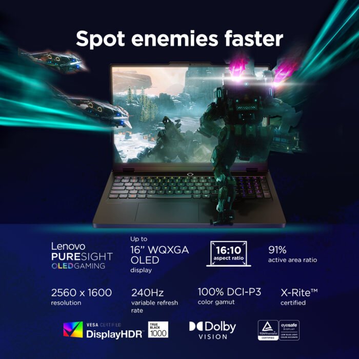 Lenovo Legion Pro 5 16IAX10, 16", WQXGA OLED, Intel Core Ultra 7 255HX, 32 ГБ DDR5, 1 ТБ SSD, GeForce RTX 5070 8 ГБ GDDR7, Windows 11 Home, Eclipse Black
