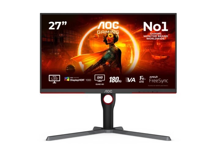 AOC | Монитор | Q27G3XMN/BK | 27 " | VA | 16:9 | 180 Hz | 1 ms | 2560 x 1440 пикселей | 700 кд/м² | Количество портов HDMI 2 | Черный